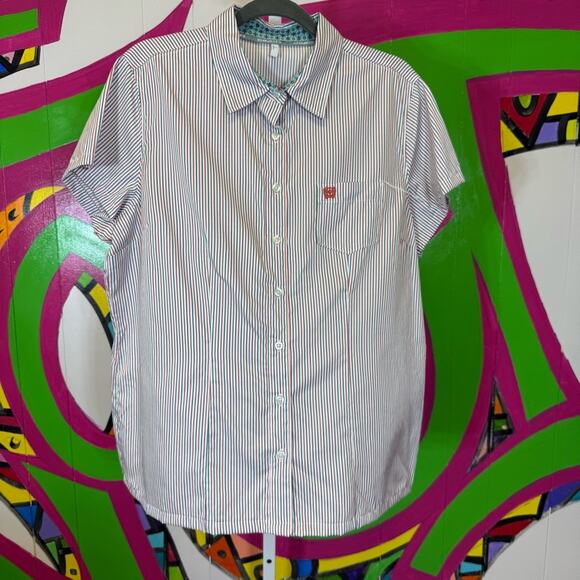 Cinch, White and Red Button Down Short Sleeve Shirt Size XXL. Excellent cond! - Picture 1 of 7